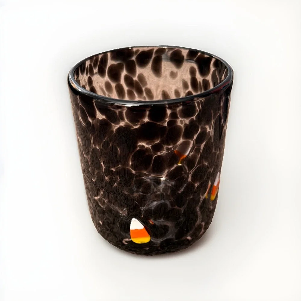 Anthropologie  Mystic Icon Juice Glass Candy Corn Black 17 Oz New
